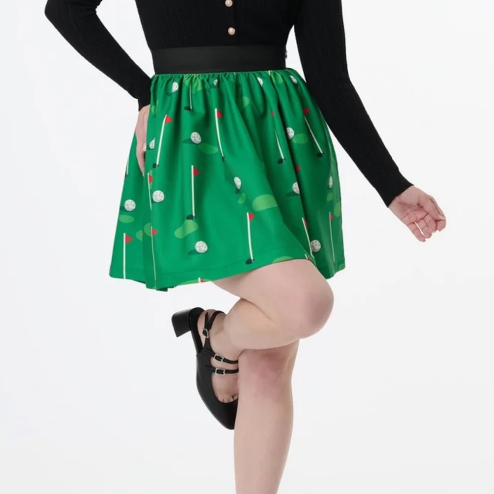 Smak Parlour 1950s Green Golf Print Gathered Mini
Skirt